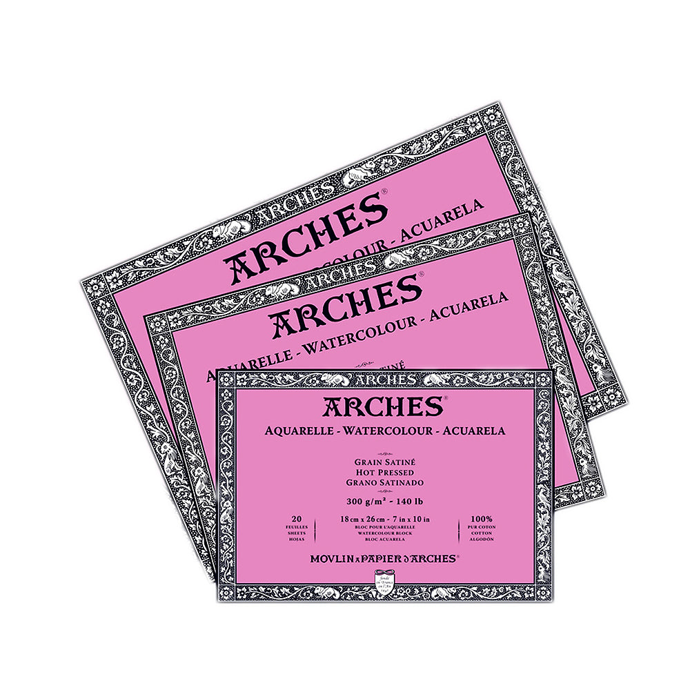 Arches Watercolor Paper Pad, Hot Pressed, 300 gsm, 100% Cotton, 20 Sheets