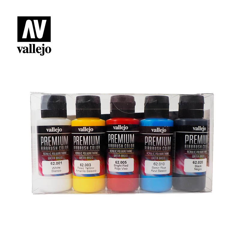 Vallejo Premium Airbrush Color Opaque Basics Paint Set, 5x60 ml