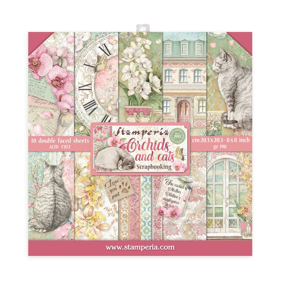 Stamperia Double-Sided Scrapbooking Paper Set - Orchids and Cats, 10 units