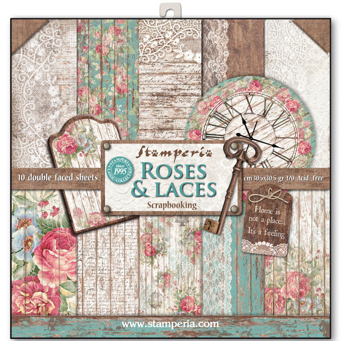 Stamperia Double-Sided Scrapbooking Paper Set - Roses & Laces, 10 units