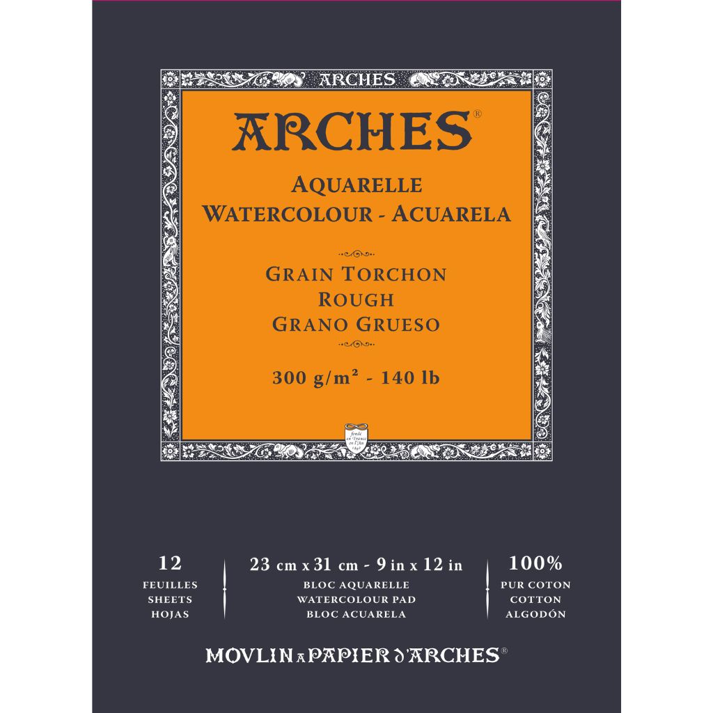 Arches Watercolour Paper Pad, Rough, 100 % Cotton, 12 Sheets, 23x31 cm