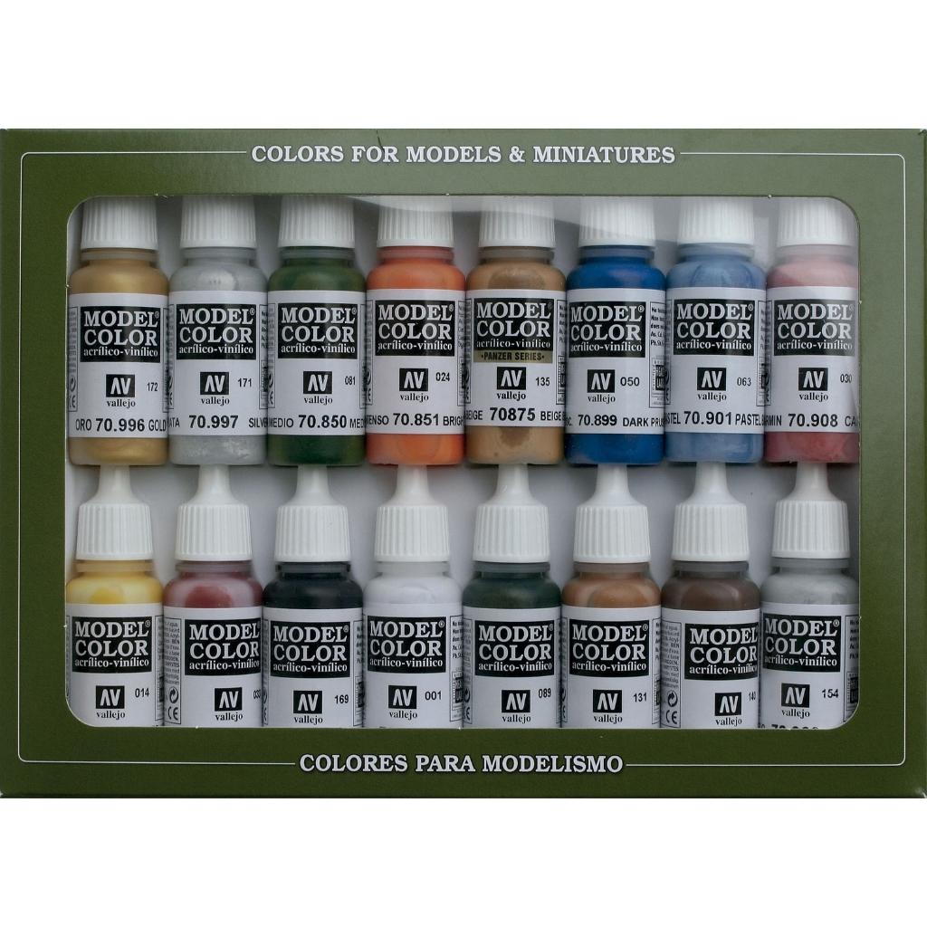 Vallejo Model Color Folkstone Basics Acrylic Paint Set, 16x17 ml