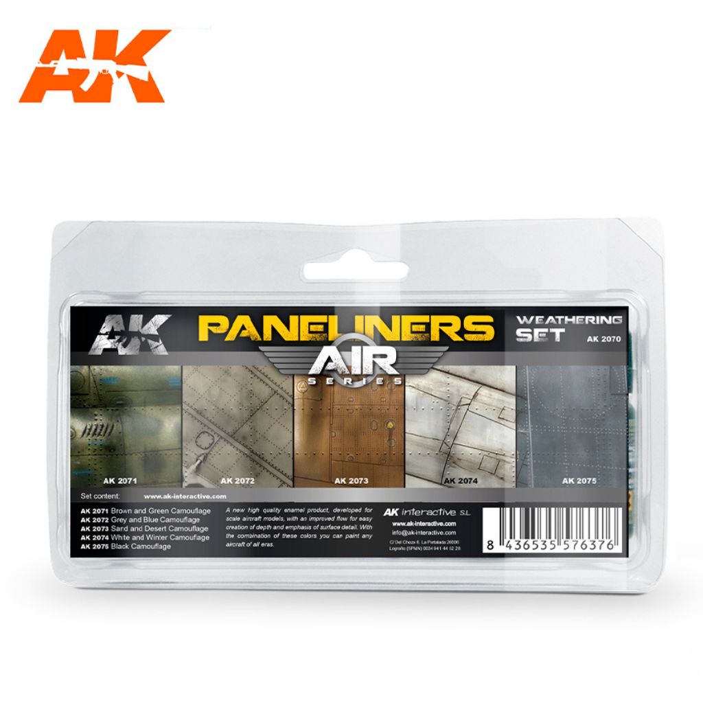 AK Interactive Air Panel Liners Weathering Enamel Paint Set, 5x35 ml