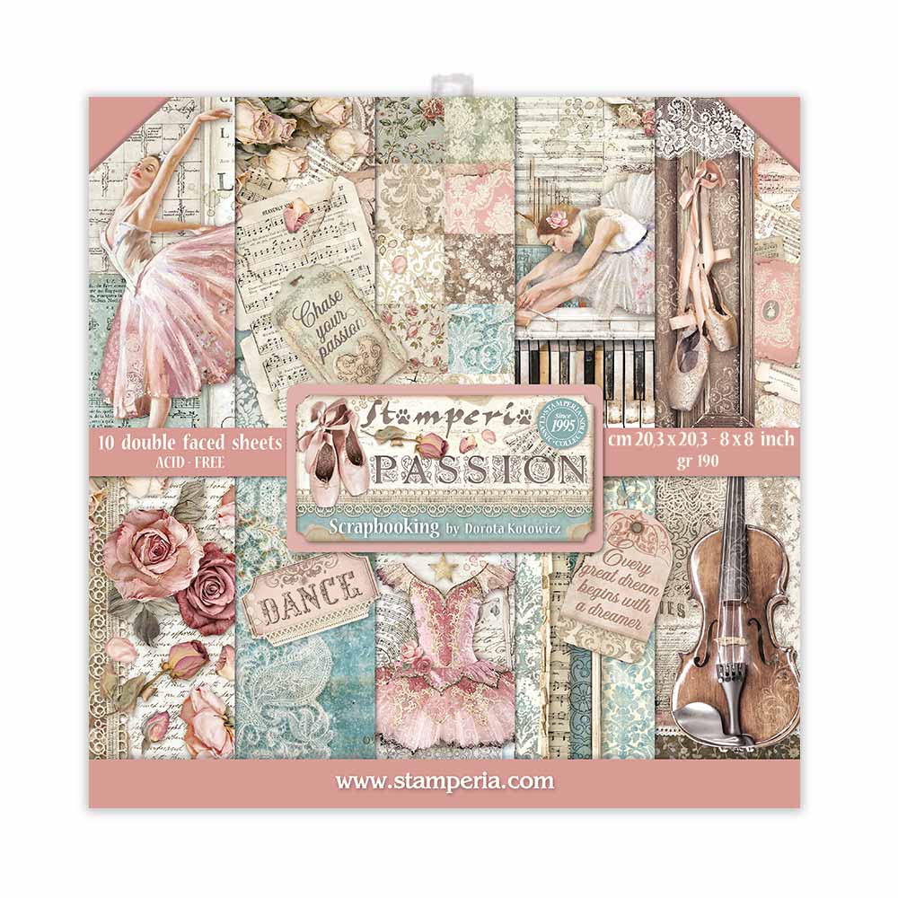 Stamperia Double-Sided Scrapbooking Paper Set - Passion, 10 units