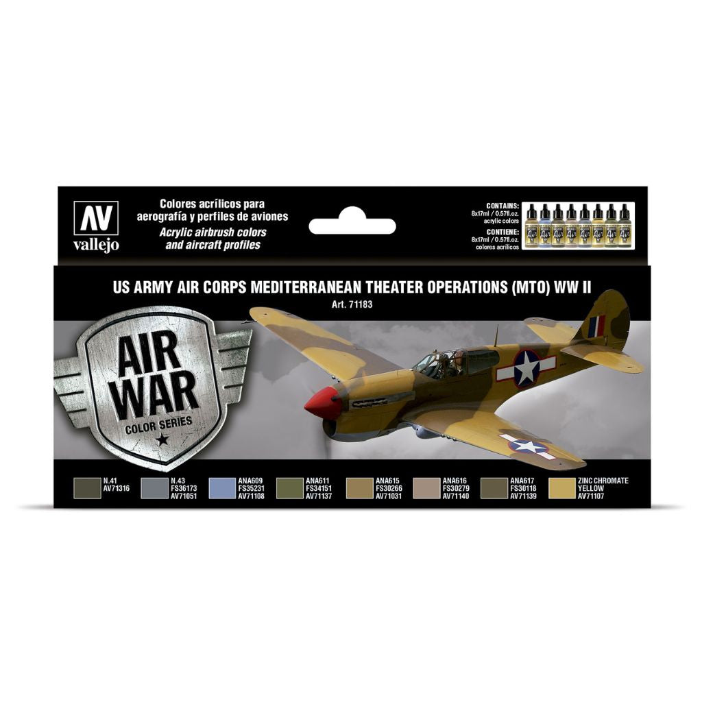 Vallejo US Army Air Corps MTO WWII Acrylic Paint Set, 8x17 ml