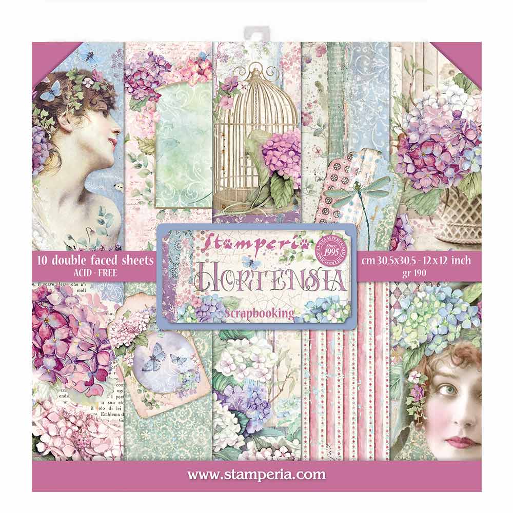 Stamperia Double-Sided Scrapbooking Paper Set Hortensia, 10 units, 30,5x30,5 cm