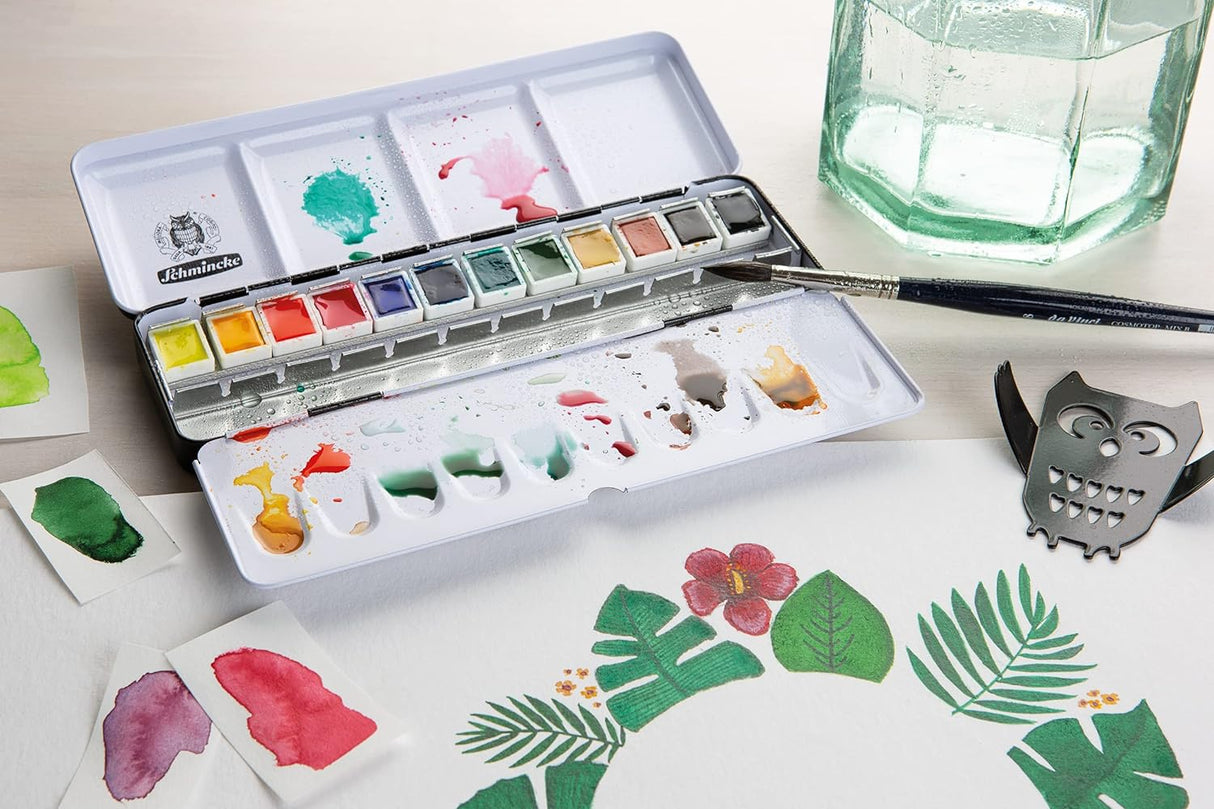 Schmincke Akademie Watercolour Set, 12 Colours, ½ + Space for Additional 12 Pans